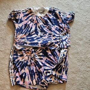 Adidas Short Set Tie-Dye Apparel Cropped Tee